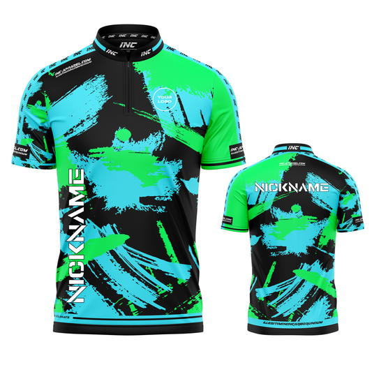 Rogue Viridicaeruleus darts shirt front and back view premium professional dart shirt for league and tournament play