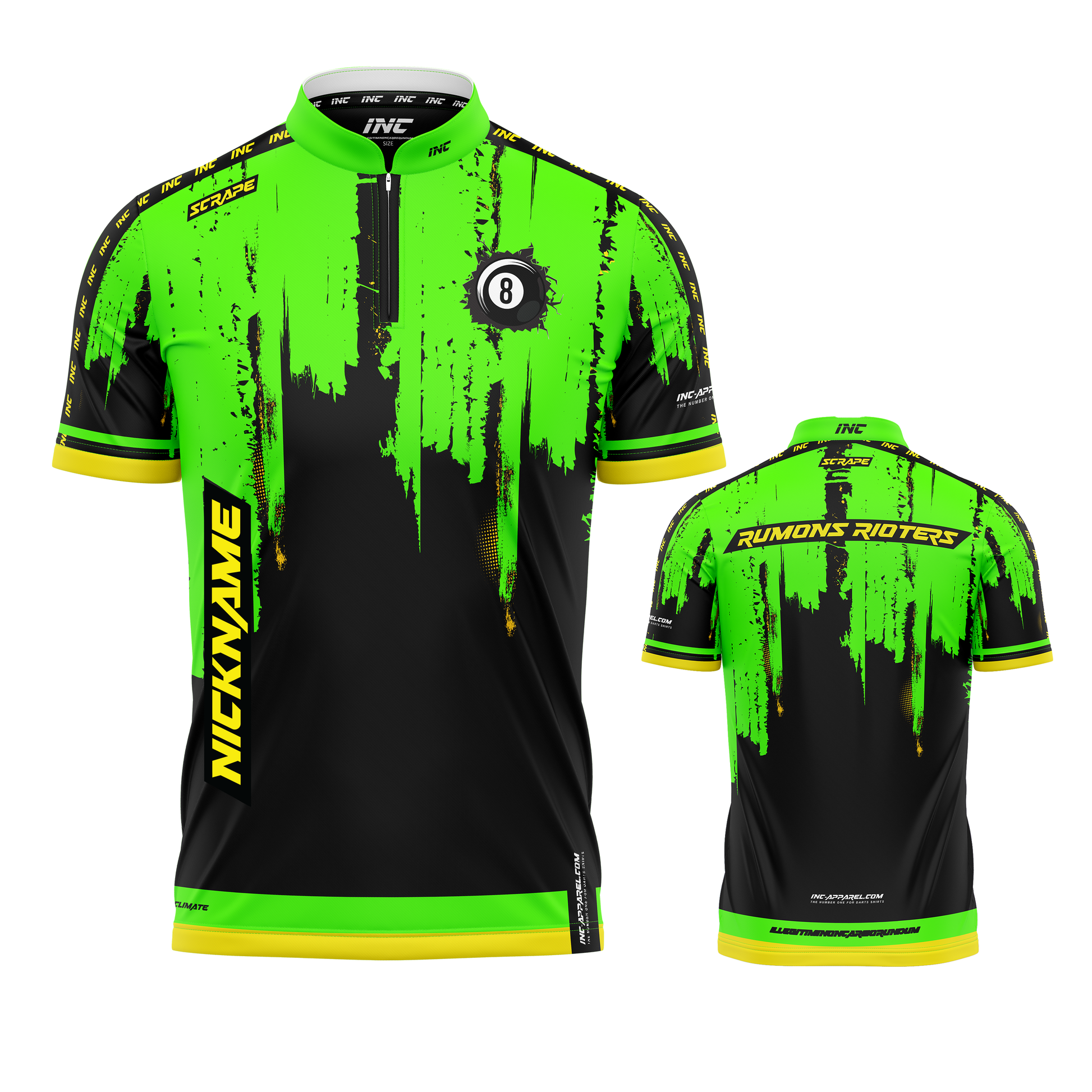 Rumon Rioters Pool Shirt from INC-APPAREL – made-to-order, breathable performance pool shirt with athletic fit and bold team design.