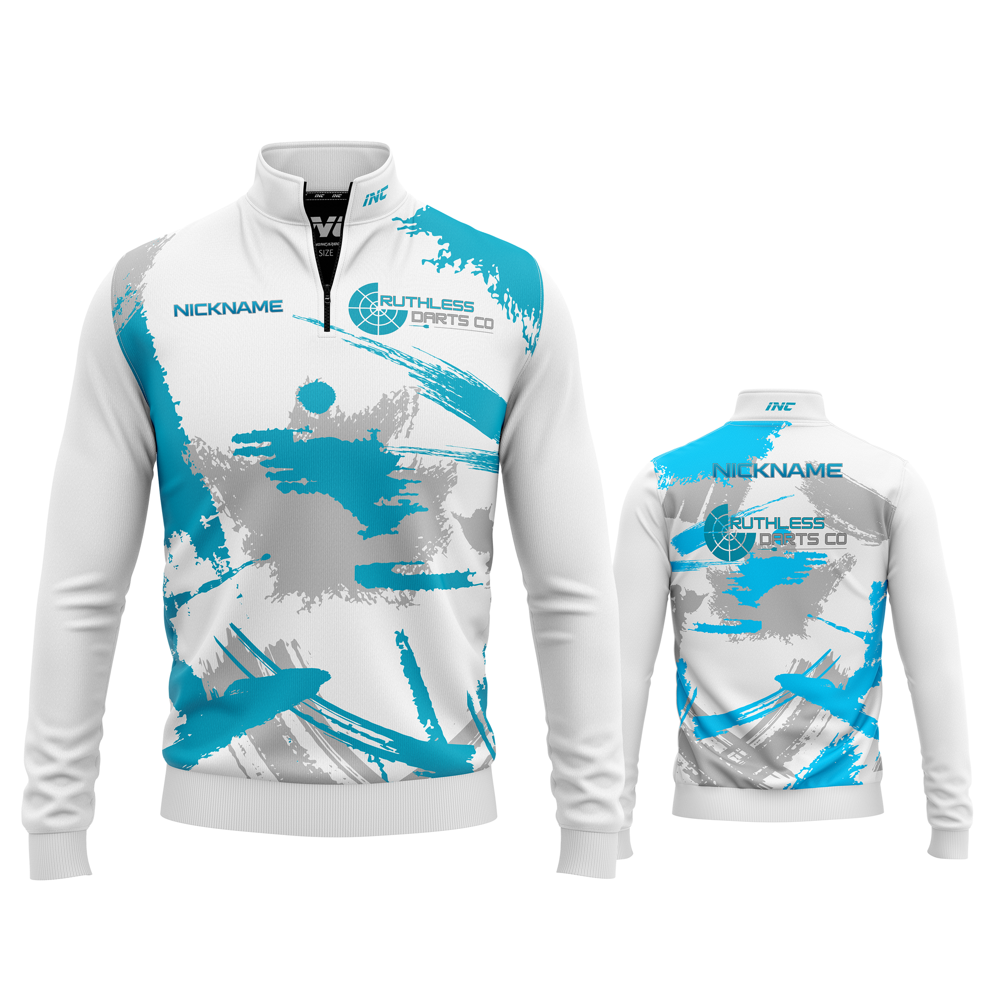 Ruthless Darts Co Academy Quarter Zip Midlayer from INC-APPAREL – official academy midlayer for darts training and competition.