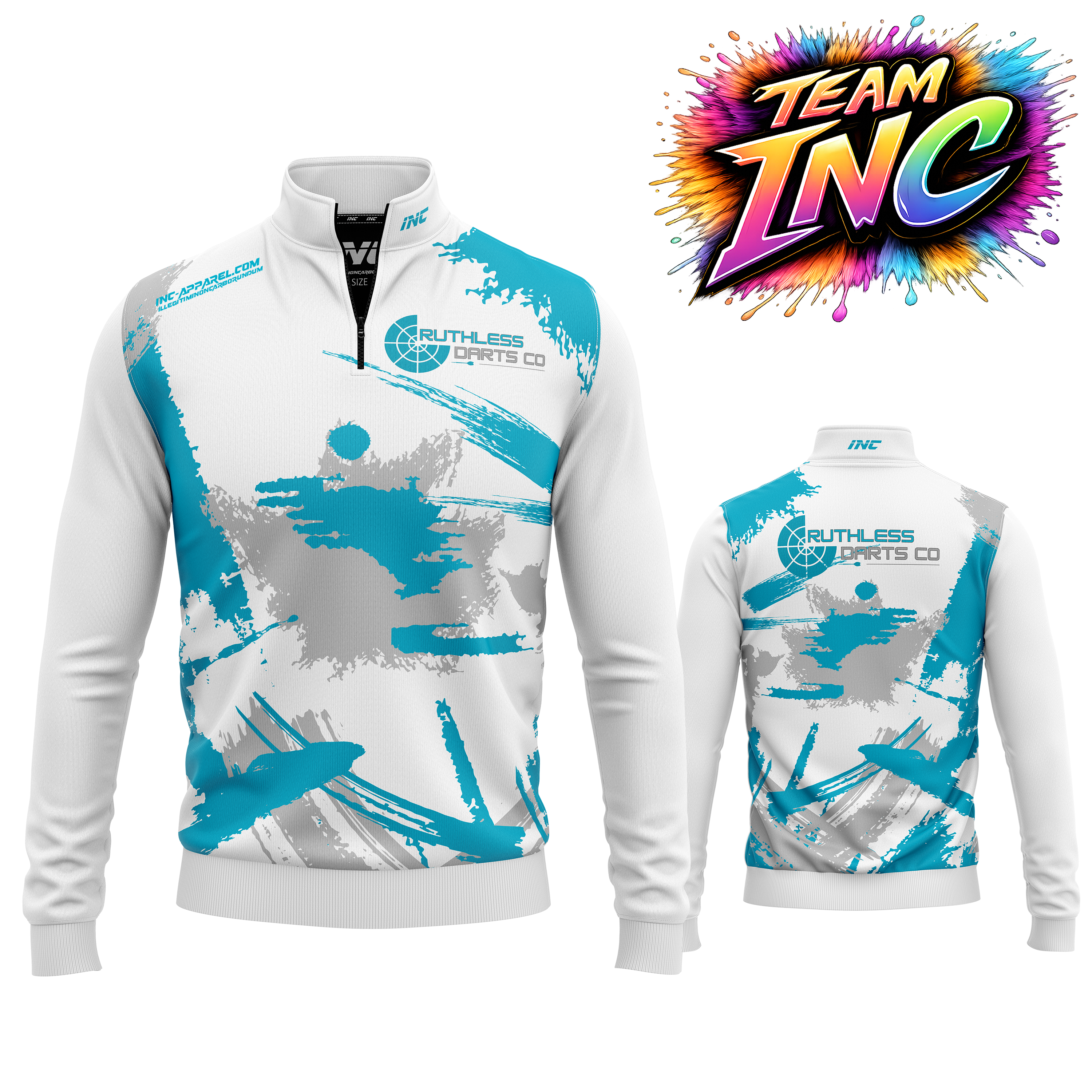 Ruthless Darts Co Academy Quarter Zip Midlayer from INC-APPAREL – official academy midlayer for darts training and competition.