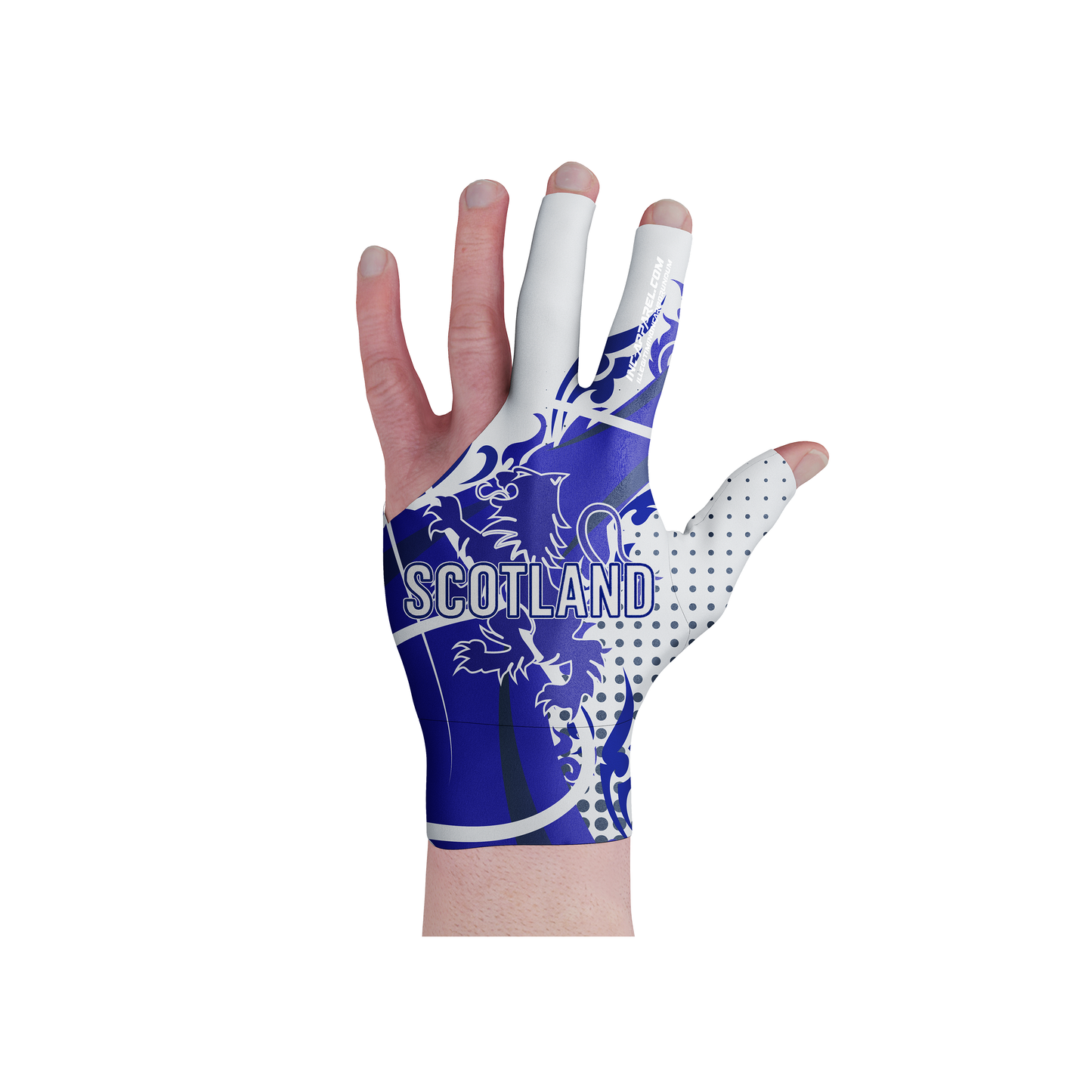 Scotland Pool Glove from INC-APPAREL – performance cue glove with breathable spandex and Scotland-inspired design.
