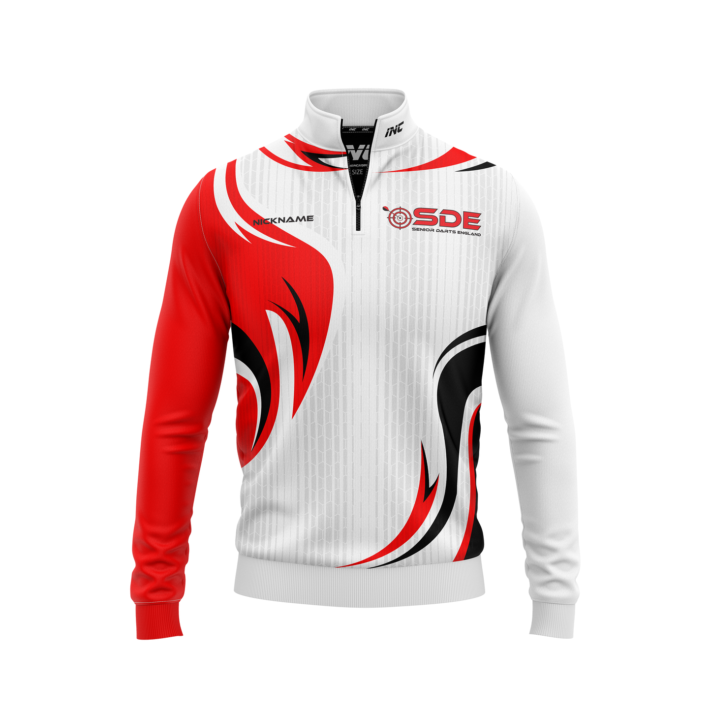 Senior Darts England Quarter Zip Midlayer – Front View Featuring Zip Neck and National Branding | INC-APPAREL