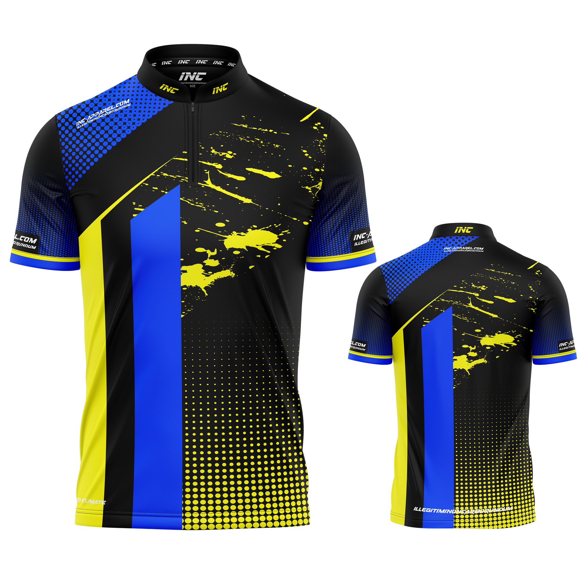 Suspensus Blue Yellow Black Darts and Pool Shirt by INC-APPAREL – breathable moisture-wicking performance darts shirt