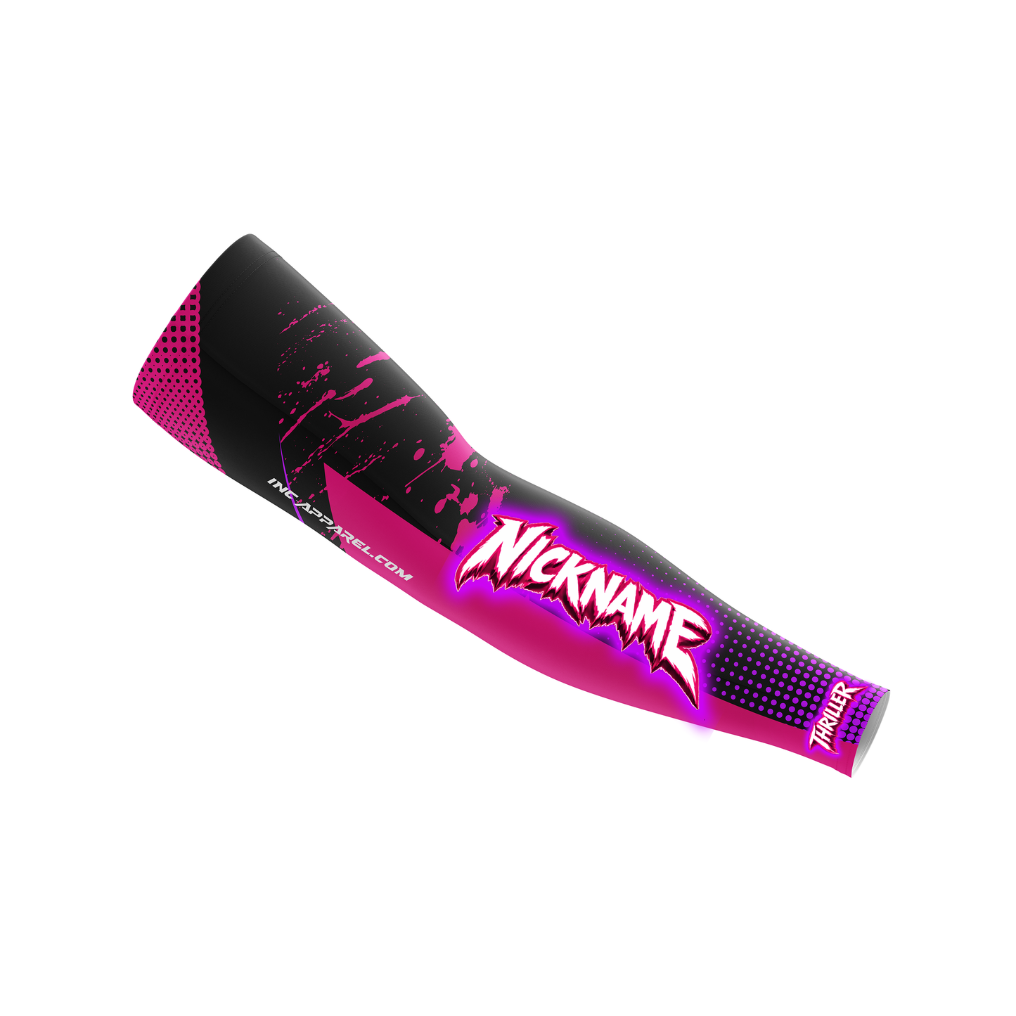 Thriller Pink Purple Black Compression Sleeve from INC-APPAREL – vibrant performance arm sleeve for darts and pool.