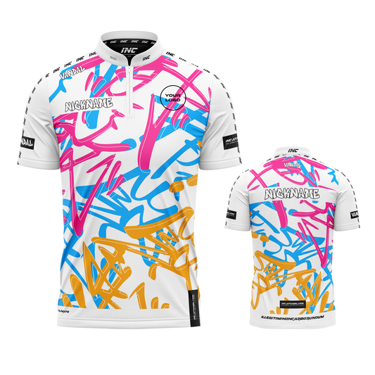 Vandal Albus Darts Shirt from INC-APPAREL – performance darts shirt with white Vandal-themed design.