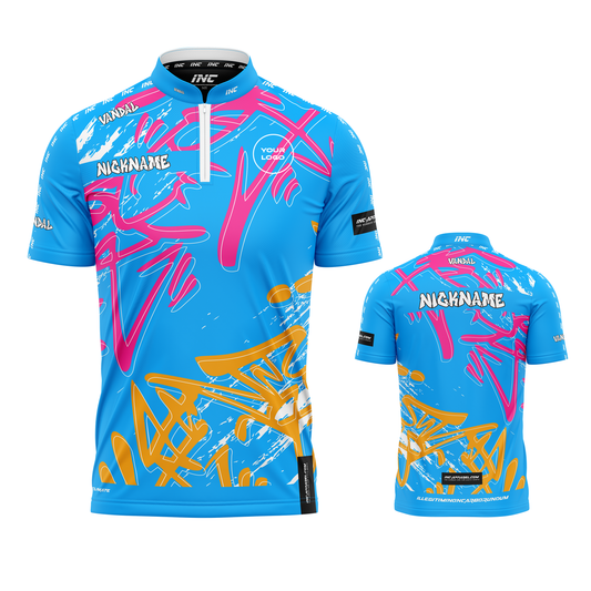 Vandal Caeruleus Darts Shirt from INC-APPAREL – performance darts shirt with blue Vandal-themed design.