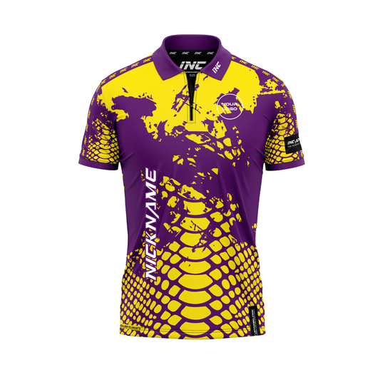 Venom Flavus Purpura Darts Zip Polo Shirt – Front View | INC-APPAREL