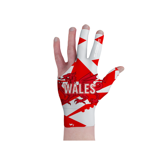 Wales Pool Glove from INC-APPAREL – performance cue glove with breathable spandex and Wales-inspired design.