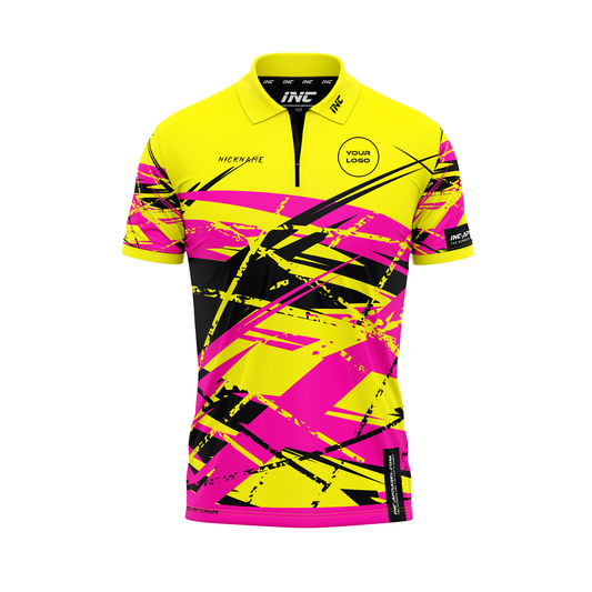 X Flavus Nigrum Zip Polo Darts Shirt – Front View | INC-APPAREL