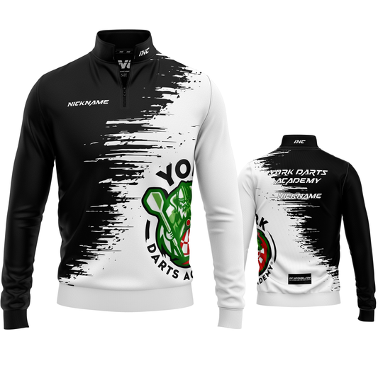 York Darts Academy Quarter Zip Midlayer from INC-APPAREL – official team midlayer with breathable fleece fabric and professional quarter-zip design.